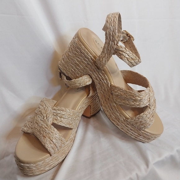 NWOT, SCOOP Raffia Platform Heeled Sandal, Size 8 - Picture 4 of 5